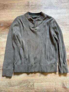 Eddie Bauer Men's Brown Ribbed Henley Sweater